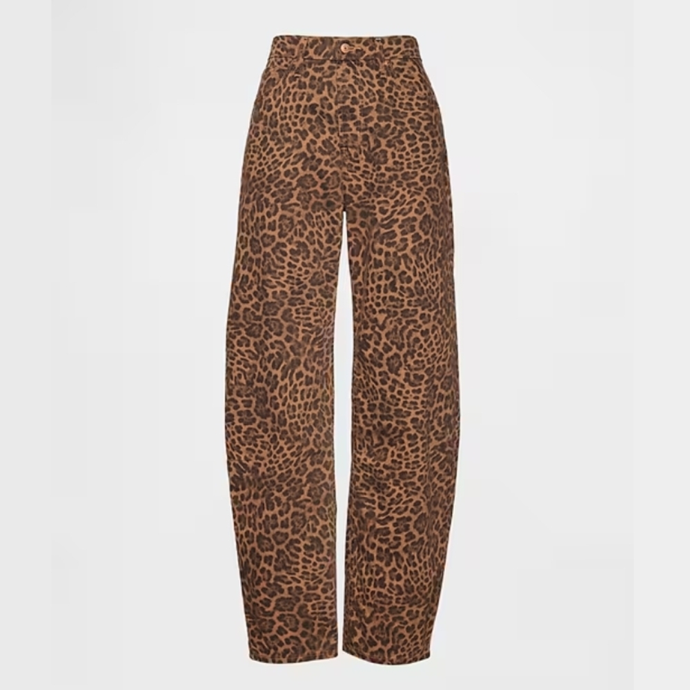 High Rise Barrel Jeans - Color: Leopard Brown